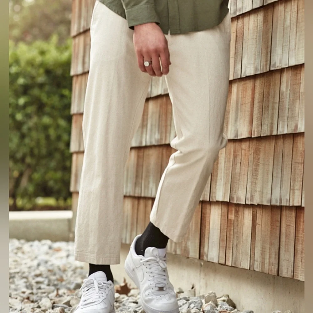 I Love Ugly Men’s Linen Slim Kobe Pants in Bone Beige Size L